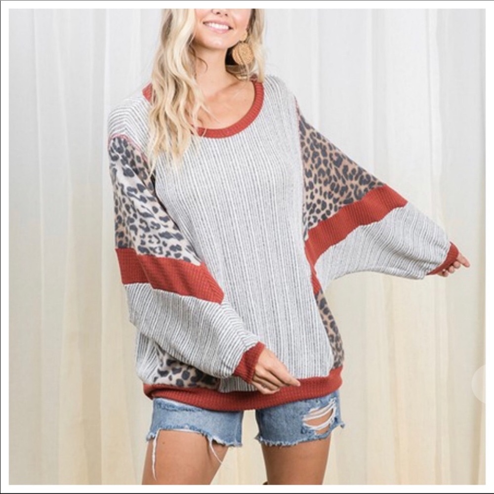 New!  Leopard Trim Tunic Top Sizes S, L